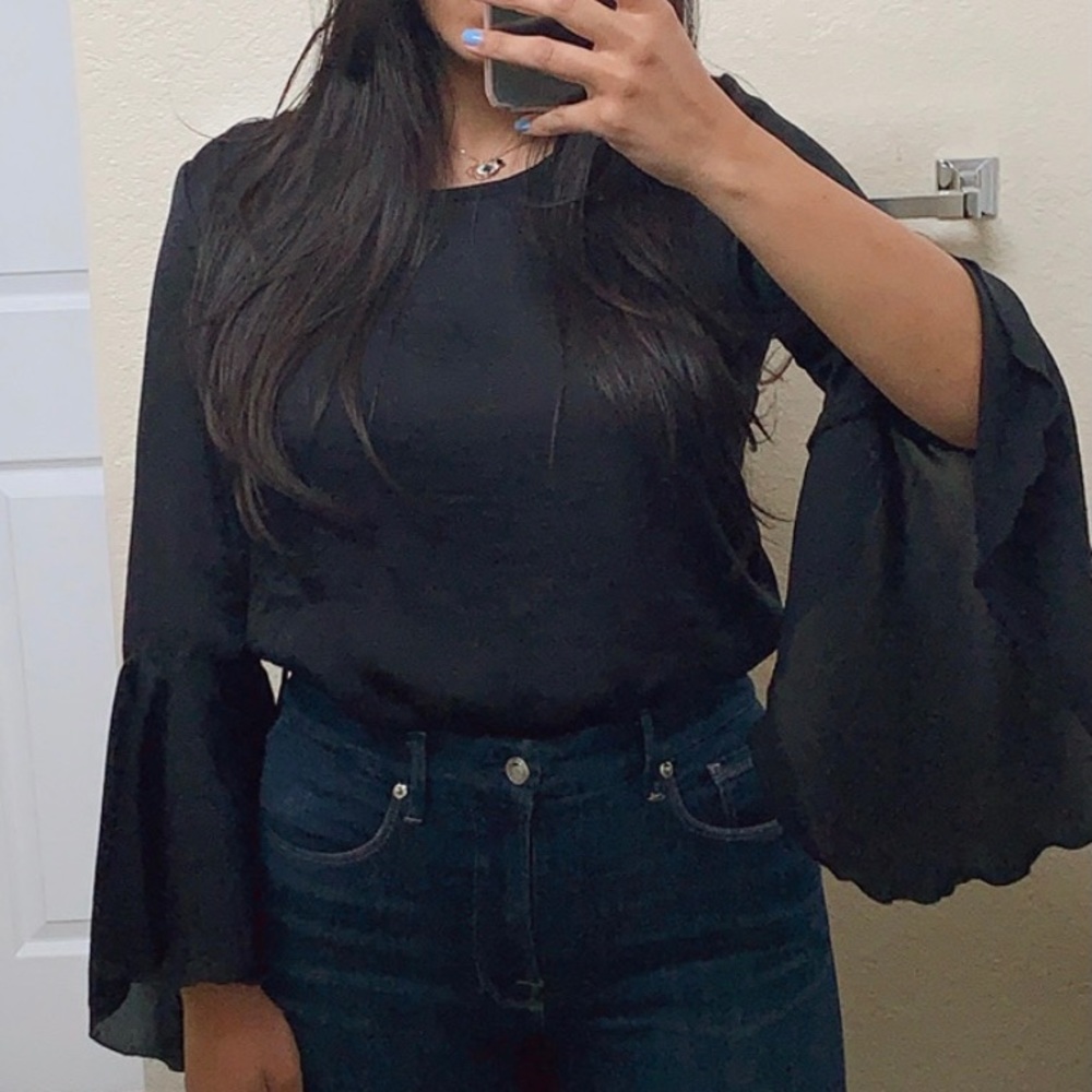 Socialite Black Bell Sleeve Top